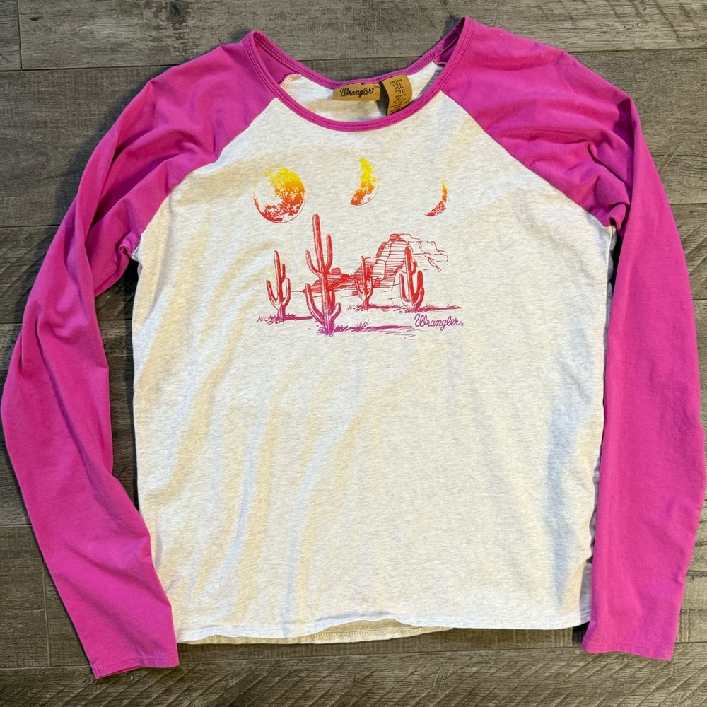 Wrangler Girls Western Pink Raglan Tee Rodeo Cactus Graphic Size XXL